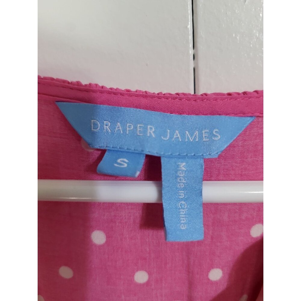 DRAPER JAMES Women's S Pink Polka Dot Flutter Sleeve Midi Dress Tiered Pockets - Picture 6 of 12